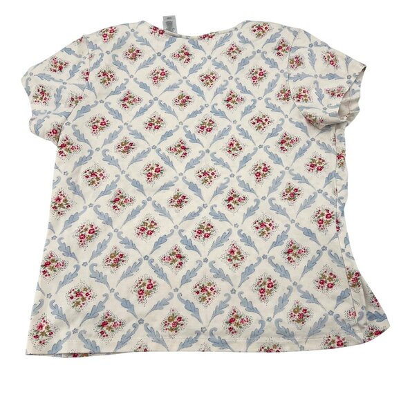 Liz Claiborne Women's Floral Patterned V-Neck Top XL Short Sleeve Vintage 90s - Picture 7 of 7